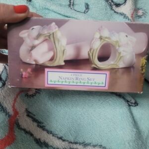 Ceramic Bunny Napkin Ring Set - Pink